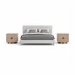 Pemberly Row Set of 3 Cream Upholstered Queen Bed and 2 Oak Nightstands