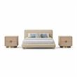 Pemberly Row Set of 3 Beige Chenille Full Bed and 2 Natural Oak Nightstands