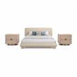 Pemberly Row Set of 3 Beige Chenille Queen Bed and 2 Oak Nightstands