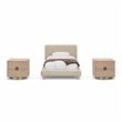 Pemberly Row Set of 3 Beige Chenille Twin Bed and 2 Natural Oak Nightstands