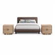 Pemberly Row Set of 3 Brown Chenille Full Bed and 2 Natural Oak Nightstands