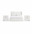 Pemberly Row Set of 3 Cream Linen Full Bed and 2 Fluted Cream Nightstands