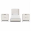 Pemberly Row Set of 3 Cream Linen Twin Bed and 2 Fluted Cream Nightstands