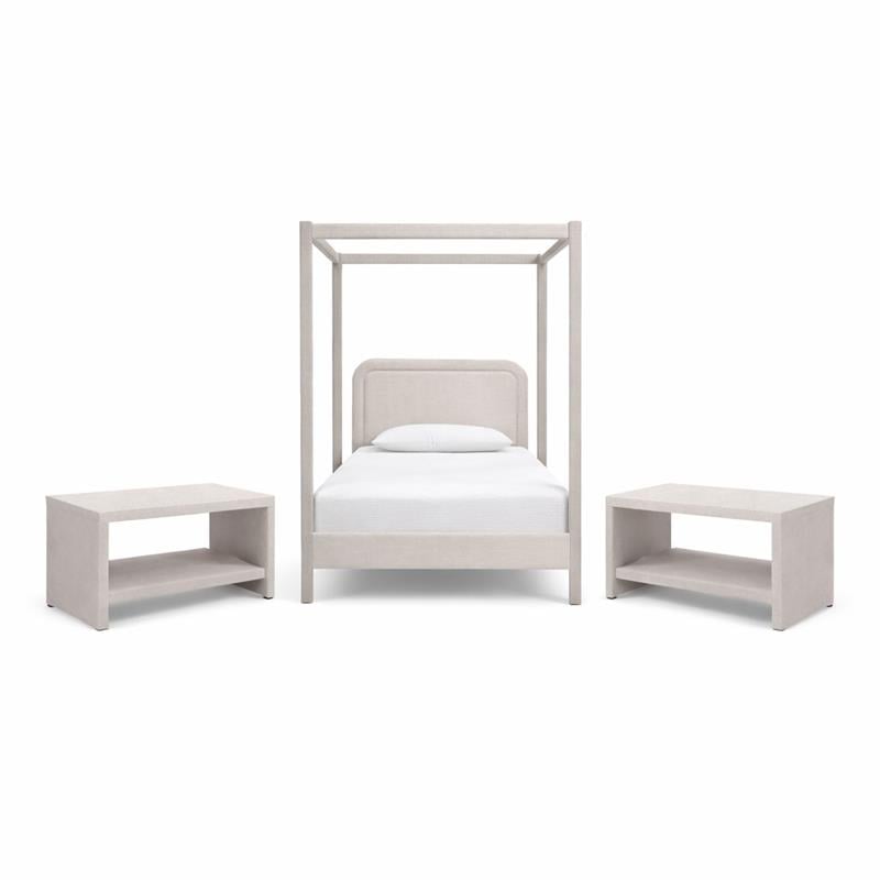 Pemberly Row Set of 3 Beige Linen Twin Bed and 2 Cream Velvet Nightstands