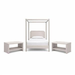 Pemberly Row Set of 3 Beige Linen Twin Bed and 2 Cream Velvet Nightstands