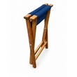 Pemberly Row Folding Teak Wood Camp Stool with Colbert Blue Canvas Seat