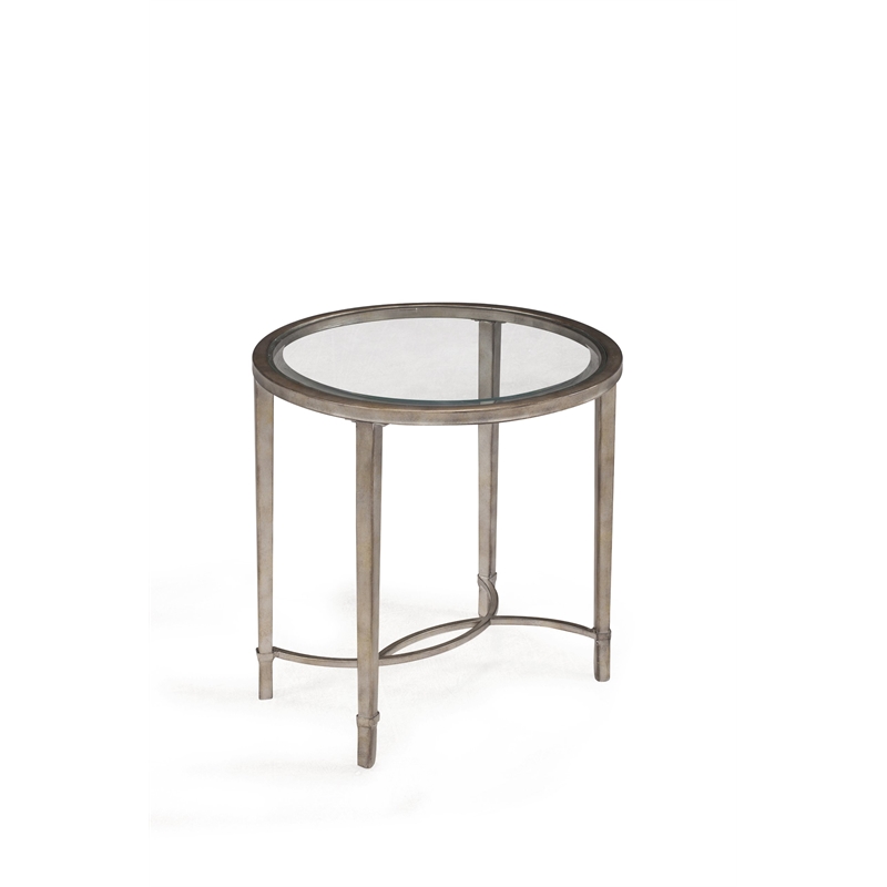 Beaumont Lane Antique Metal End Table in Antique Silver with Gold Tint
