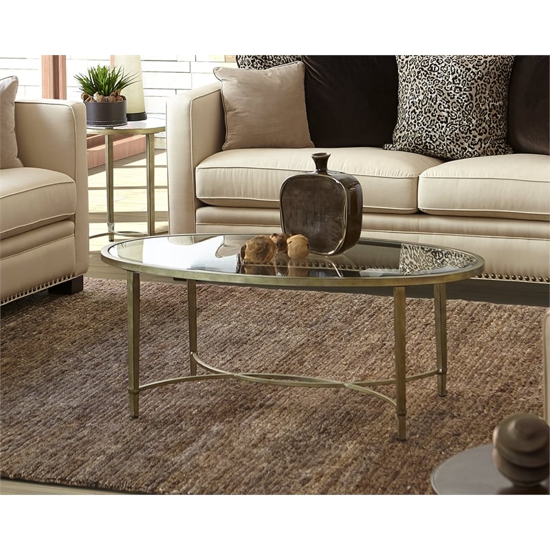 Beaumont Lane Glass Top Coffee Table in Antique Silver Gray