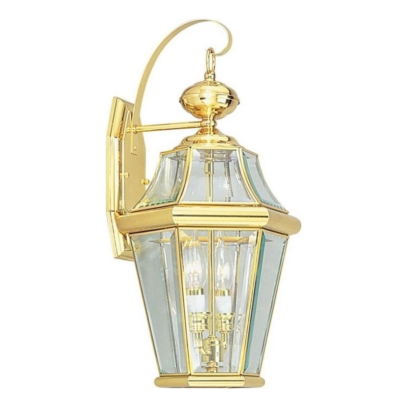 Beaumont Lane 2 Light Outdoor Wall Lantern in Polished Brass