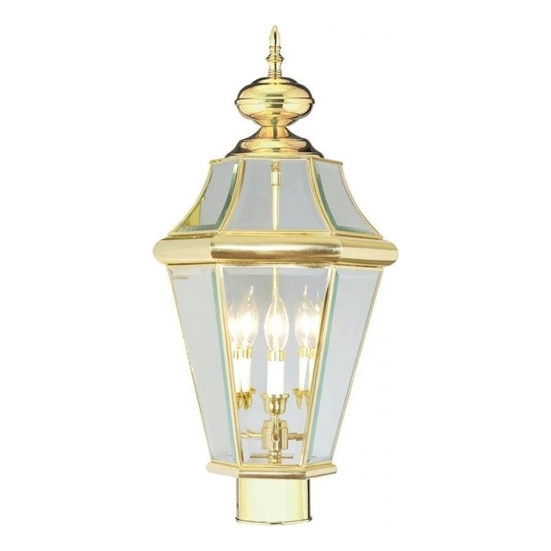 Beaumont Lane 3 Light Outdoor Post Head in Polished Brass