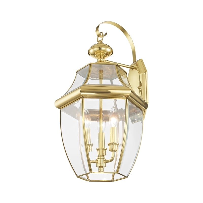 Beaumont Lane 3 Light Outdoor Wall Lantern in Polished Brass