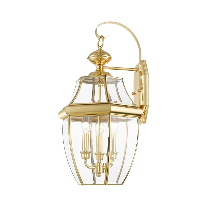 Beaumont Lane 3 Light Outdoor Wall Lantern in Polished Brass
