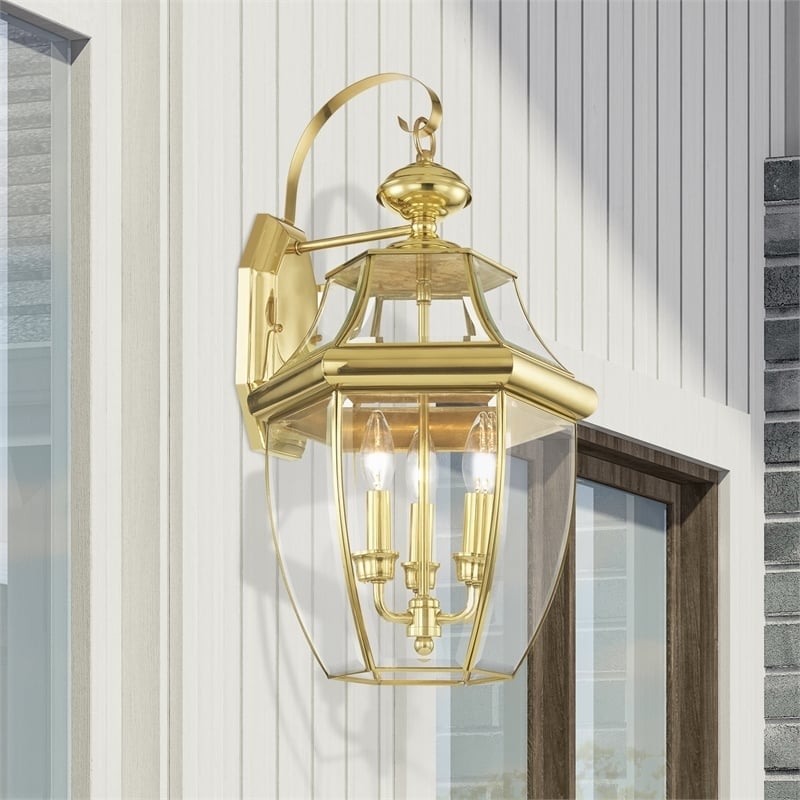 Beaumont Lane 3 Light Outdoor Wall Lantern in Polished Brass