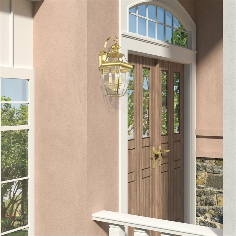 Beaumont Lane 3 Light Outdoor Wall Lantern in Polished Brass