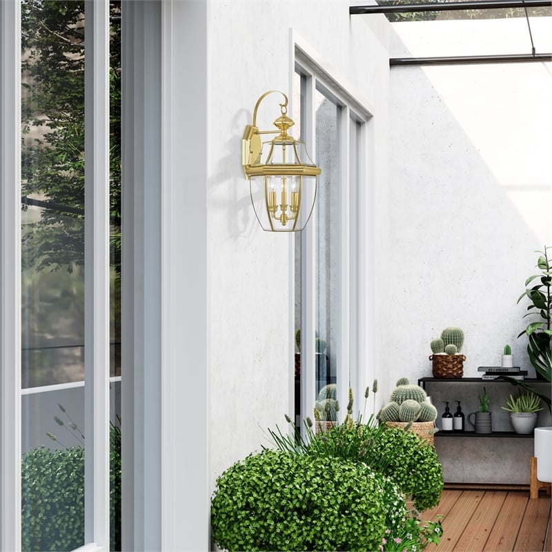 Beaumont Lane 3 Light Outdoor Wall Lantern in Polished Brass