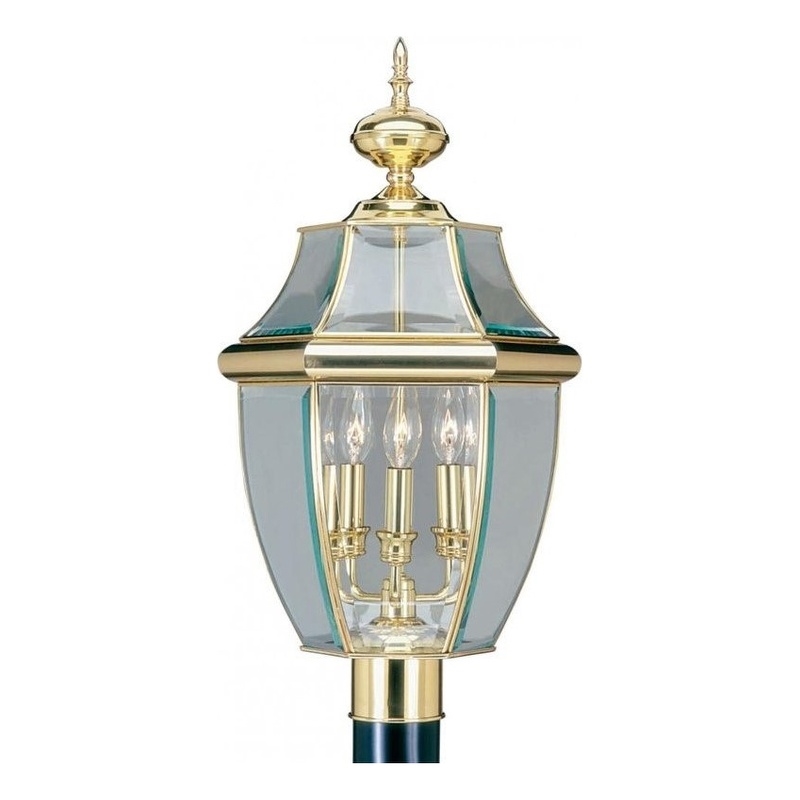 Beaumont Lane 3 Light Outdoor Post Head in Polished Brass