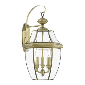 Beaumont Lane 3 Light Outdoor Wall Lantern in Antique Brass