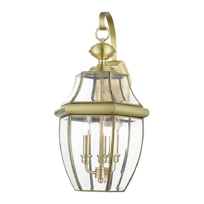Beaumont Lane 3 Light Outdoor Wall Lantern in Antique Brass