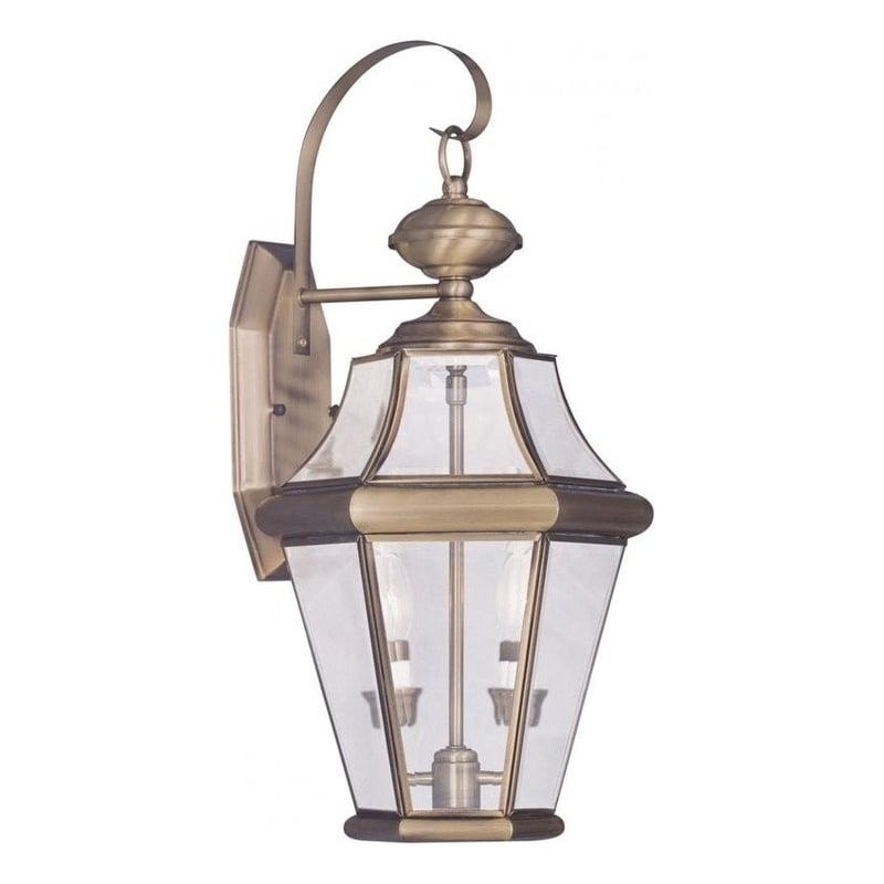 Beaumont Lane 2 Light Outdoor Wall Lantern in Antique Brass