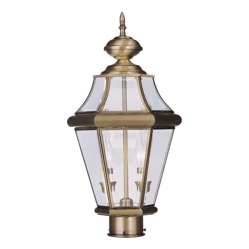Beaumont Lane 2 Light Outdoor Post Head in Antique Brass