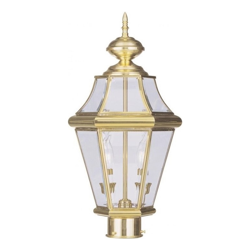 Beaumont Lane 2 Light Outdoor Post Head in Polished Brass