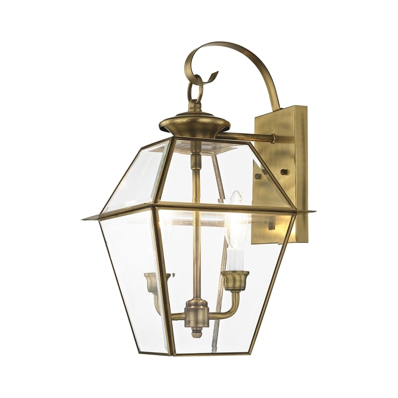 Beaumont Lane 2 Light Outdoor Wall Lantern in Antique Brass