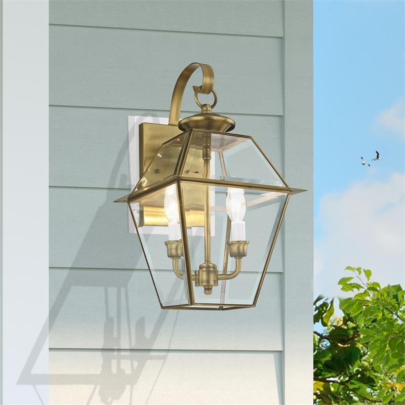 Beaumont Lane 2 Light Outdoor Wall Lantern in Antique Brass