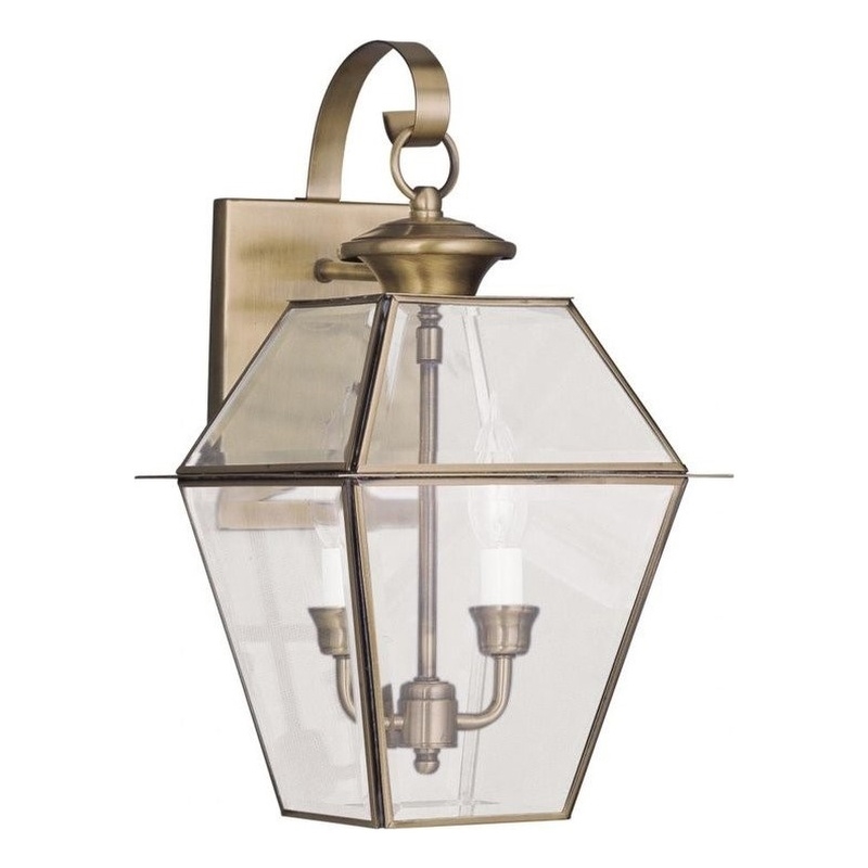 Beaumont Lane 2 Light Outdoor Wall Lantern in Antique Brass