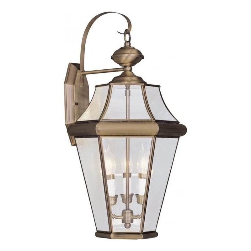 Beaumont Lane 3 Light Outdoor Wall Lantern in Antique Brass