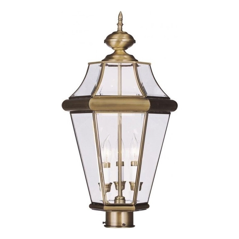 Beaumont Lane 3 Light Outdoor Post Head in Antique Brass