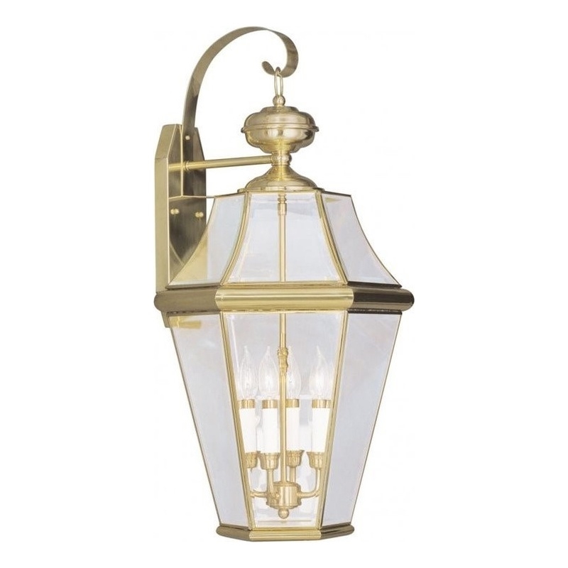 Beaumont Lane 4 Light Outdoor Wall Lantern in Polished Brass