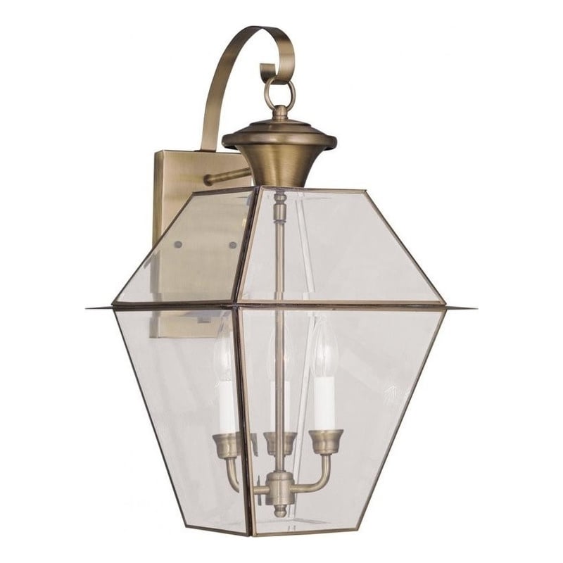 Beaumont Lane 3 Light Outdoor Wall Lantern in Antique Brass