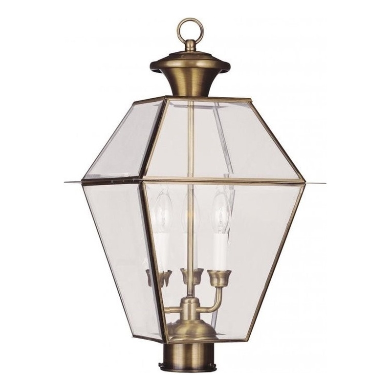 Beaumont Lane 3 Light Outdoor Post Head in Antique Brass