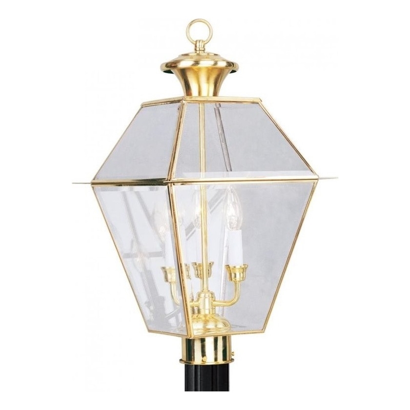 Beaumont Lane 3 Light Outdoor Post Head in Polished Brass