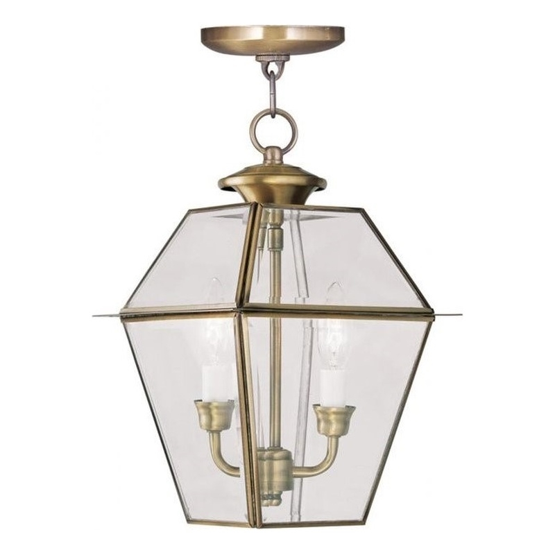 Beaumont Lane 2 Light Outdoor Chain Hang in Antique Brass