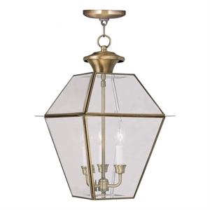 Beaumont Lane 3 Light Outdoor Chain Hang in Antique Brass