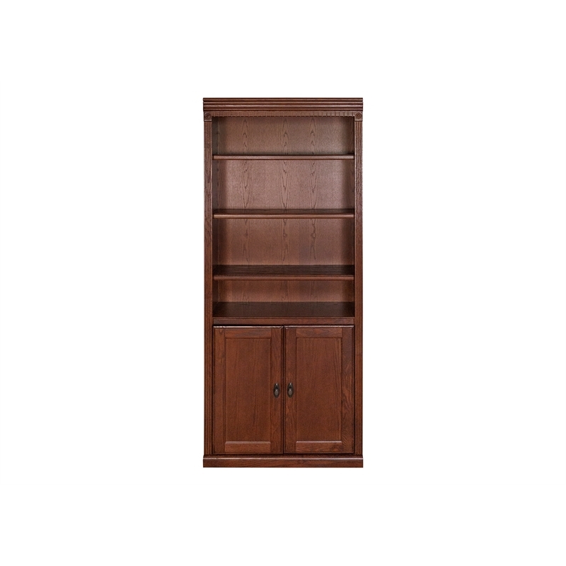 Beaumont Lane Transitional Wood Bookcase with Doors Storage Cabinet in Brown