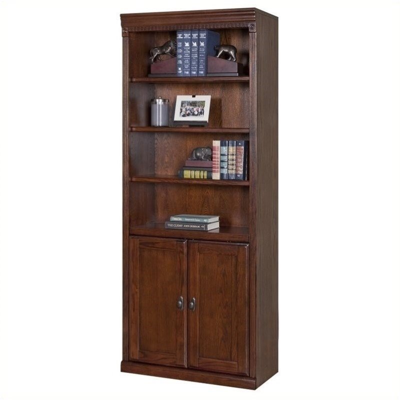 Beaumont Lane Transitional Wood Bookcase with Doors Storage Cabinet in Brown