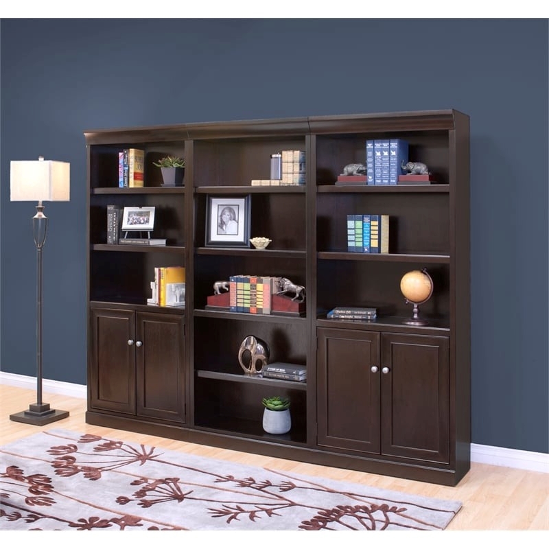 Beaumont Lane Transitional Wood Executive Bookcase With Doors in Brown