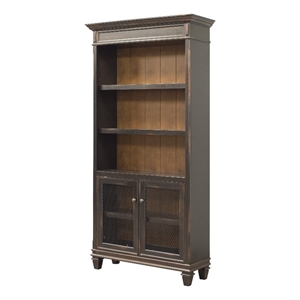 Beaumont Lane Traditional Wood Bookcase with Doors in Distressed Black