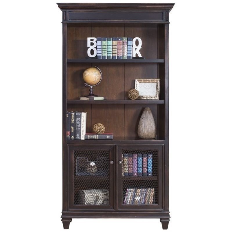 Beaumont Lane Library Bookcase in 2 Tone Distressed Black Cymax Business