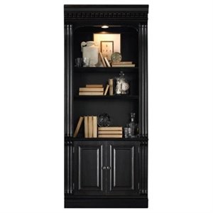 beaumont lane bunching bookcase with doors in black