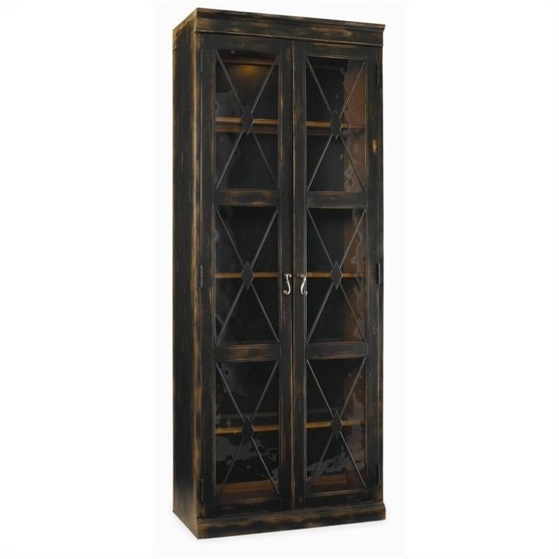 Beaumont Lane Glass Door Transitional Wood Display Cabinet in Ebony Black
