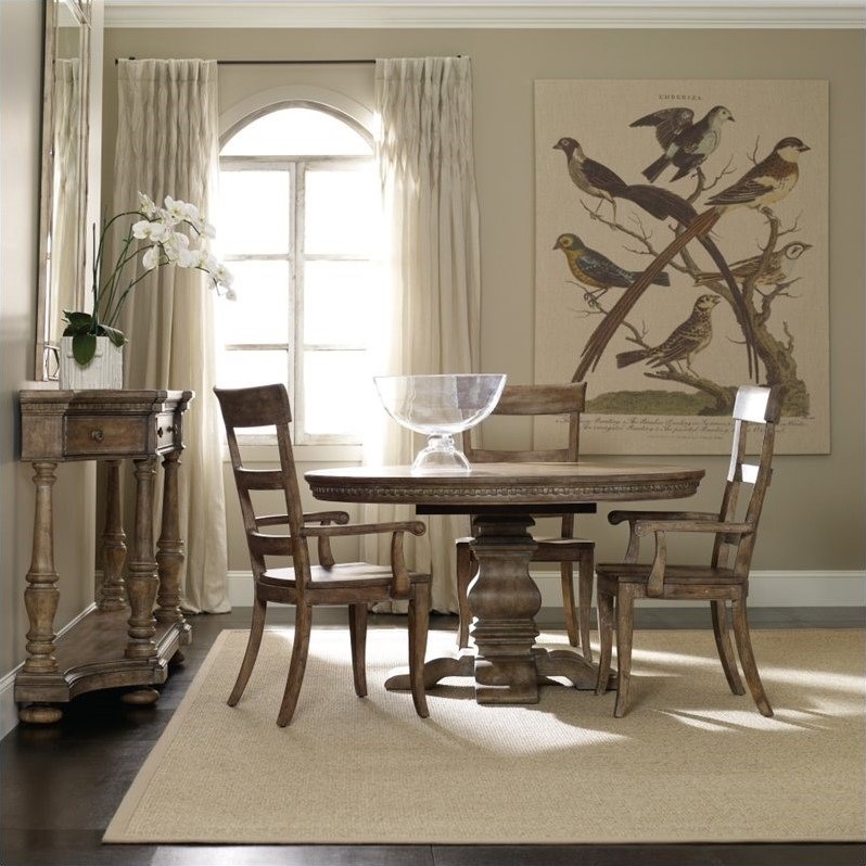 Details About Beaumont Lane Round Pedestal Dining Table With Leaf