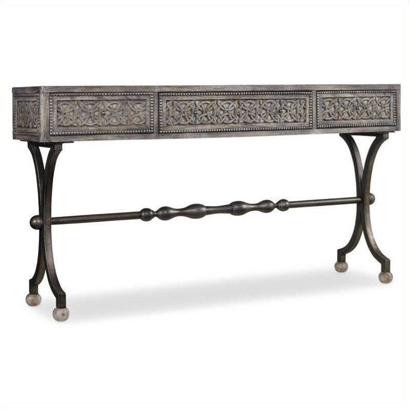 Beaumont Lane 3-Drawer Traditional Wood & Metal Console Table in Weathered Gray