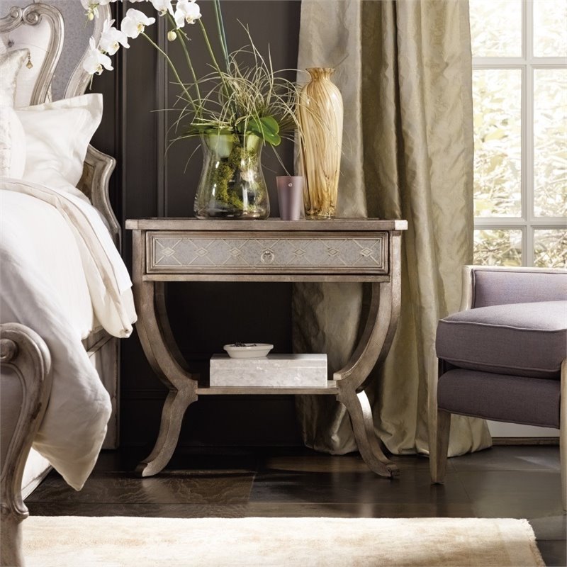 Beaumont Lane 1-Drawer Bedroom Nightstand in Silver Wood