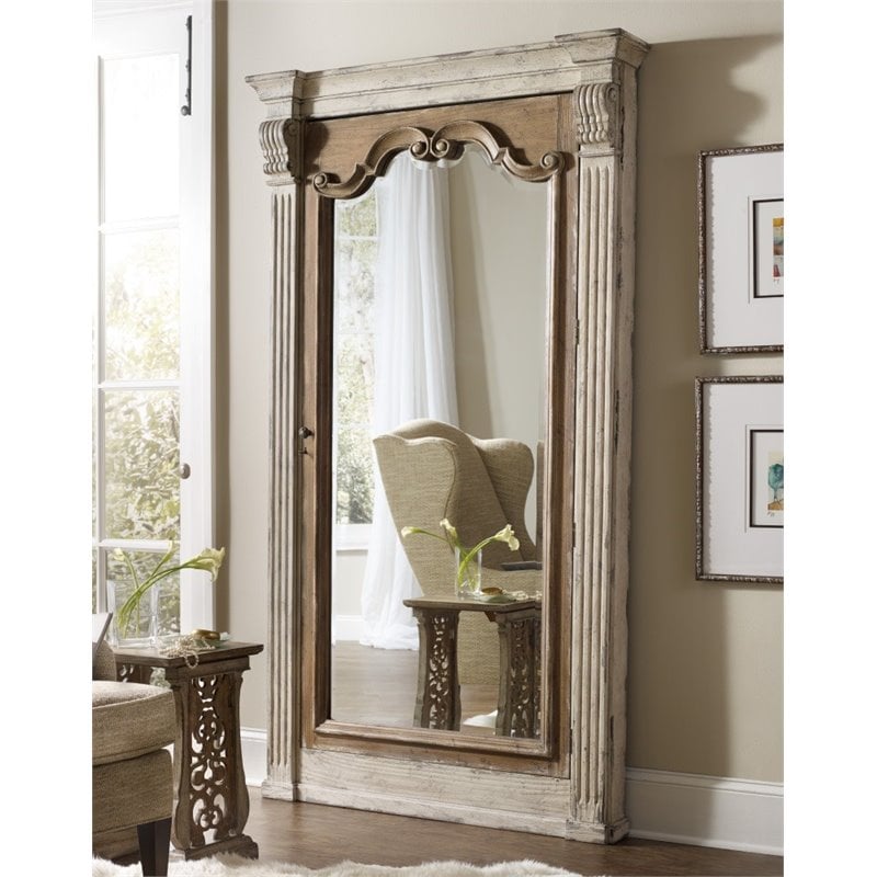 Beaumont Lane Traditional Wood Floor Mirror with Jewellery Storage in