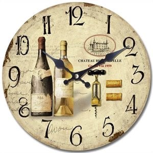 beaumont lane circular wall clock with two bottles of wine print