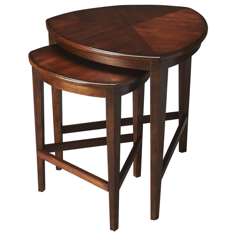 Beaumont Lane Wood Antique Cherry Nesting Table Triangular Distressed 26.25