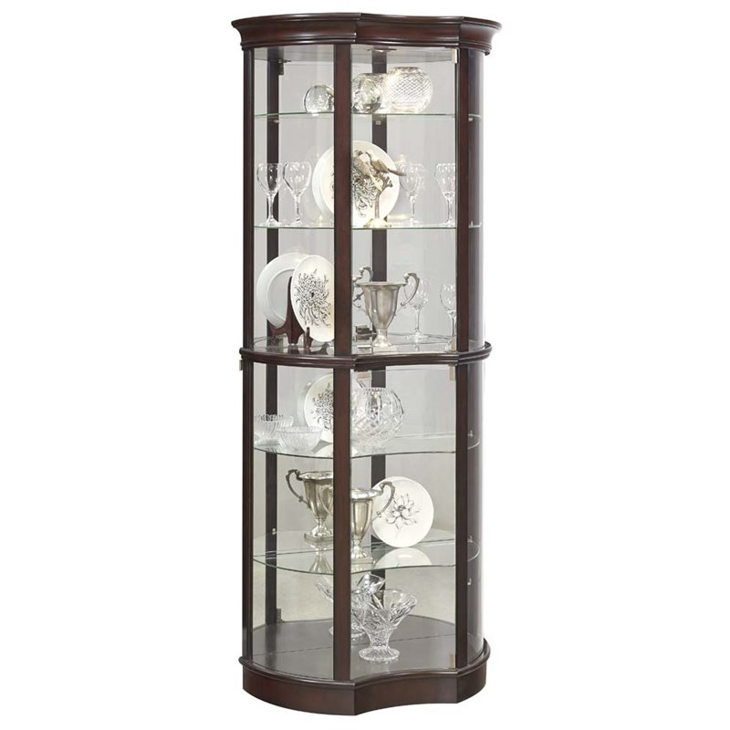 Beaumont Lane Concave Front Mirrored Curio Cabinet In Sable Brown Beaumont Lane Concave Front Mirrored Curio Cabinet In Sable Brown